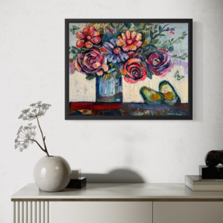 Floral Vase Butterflies and Avocado